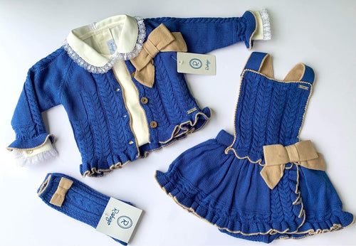 Rahigo Baby Girls 3 Piece Romper Set - Royal Blue & Camel (socks sold separately)