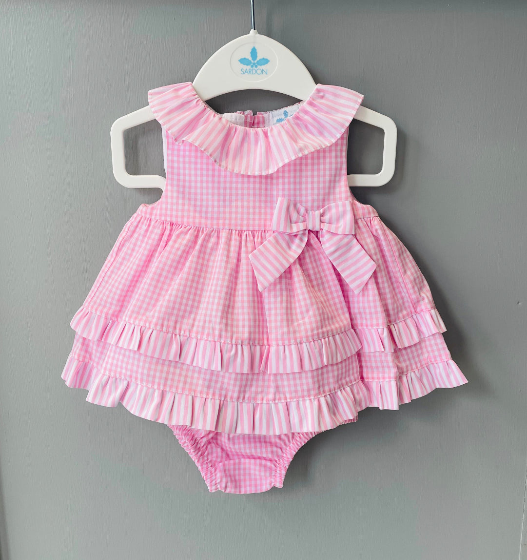 Sardon Girls Pink Gingham Dress & Nicker