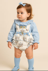 Babine Baby Girl Carousel Blue Blouse & Romper Set