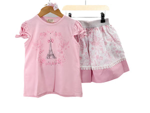 Neon Girls Paris Skirt Set with Matching  bing Headband - Pink