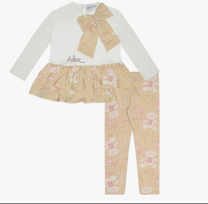 A DEE
Abstract Teddy Summer Teddy Print Bow Legging Set - Beige