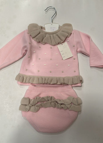 Baby Girls Knitted 2 Piece Jam Pant Set - Pink