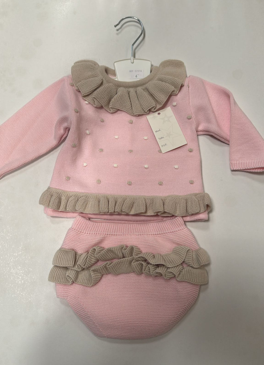 Baby Girls Knitted 2 Piece Jam Pant Set - Pink