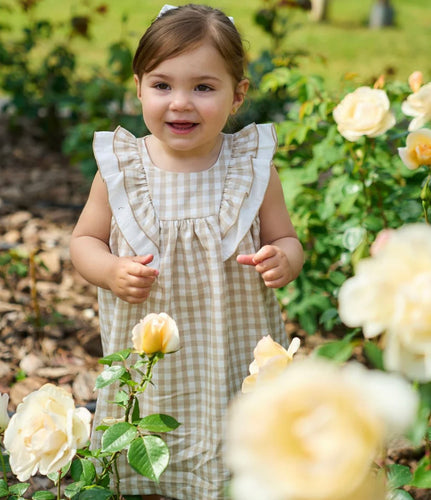 Rapife Girls Beige & Camel Checked Frilled Dress