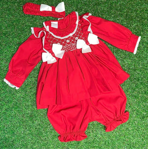 Pretty Originals Girls Double Bow Smocked Dress & Blommers