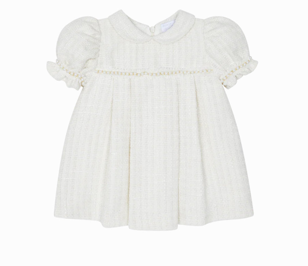 AW25 CHIC BY DEOLINDA Cream Tweed & Pearl Girls Dress