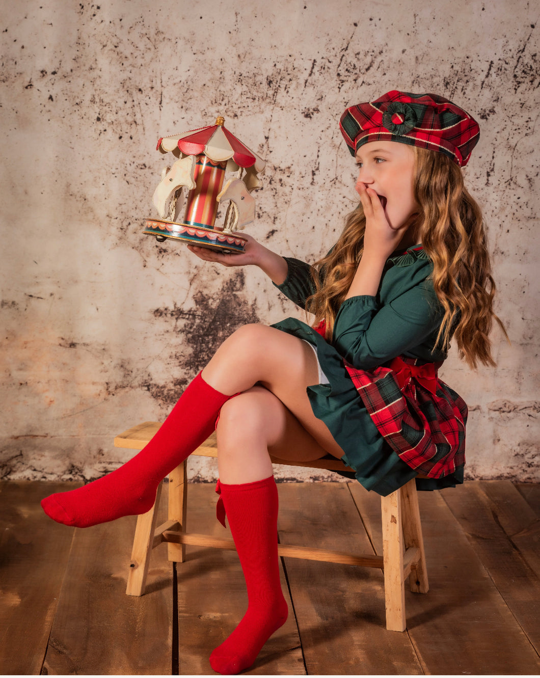 Babine Girls H Bar Skirt Set - Red, Green & Gold (Beret Sold Separately)