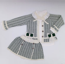 Load image into Gallery viewer, Pre-Order Rahigo EXCLUSIVE Cream &amp; Green 5 Piece Knit Skirt Set with Beret &amp; Socks