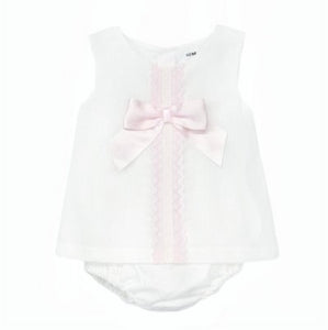WEE ME BABY GIRL IVORY COTTON LACEY DRESS WITH PANTS