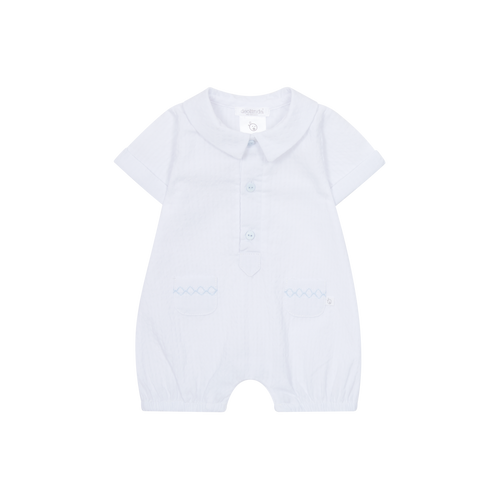 Deolinda Baby Boys Bonbom Smocked Romper - Baby Blue & White