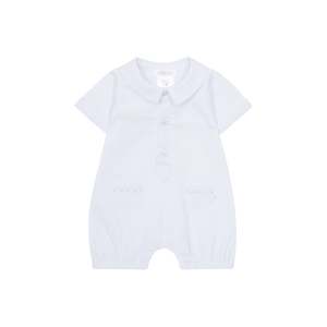 Deolinda Baby Boys Bonbom Smocked Romper - Baby Blue & White