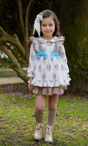 Babine Girls Double Bow Carousel Dress - Blue