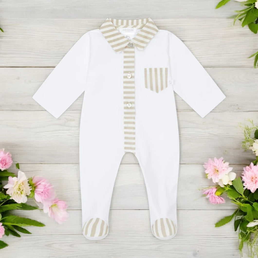 Baby Boys Deolinda Candy Stripe Baby Grow - Beige & White