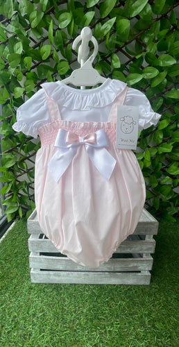 WEE ME BABY GIRL PINK COTTON SMOCKED ROMPER WITH SHIRT