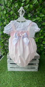 WEE ME BABY GIRL PINK COTTON SMOCKED ROMPER WITH SHIRT