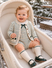 Load image into Gallery viewer, Pre-Order Rahigo Girls EXCLUSIVE 4 Piece Romper Set with Socks in Cream &amp; Green