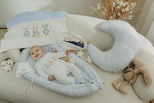 Load image into Gallery viewer, Baby Boys Jamik Velour Teddy Baby Grow - Blue &amp; Cream