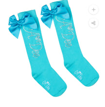 Load image into Gallery viewer, A Dee Olsen Diamanté Knee High Socks - Aruba Blue