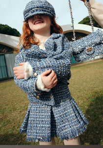 Abel & Lula Girls Tweed Jacket & Skirt Set - Sky Blue