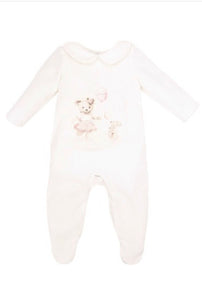 Baby Girls Jamik Velour Teddy Baby Grow - Pink & Cream