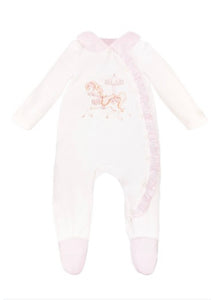 Baby Girls Jamiks Velour  Carousel Baby Grow - Pink