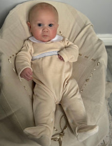 Baby Boys Velour Baby Grow - Camel