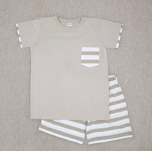 Rapife Boys Stripped Camel & White Short Set