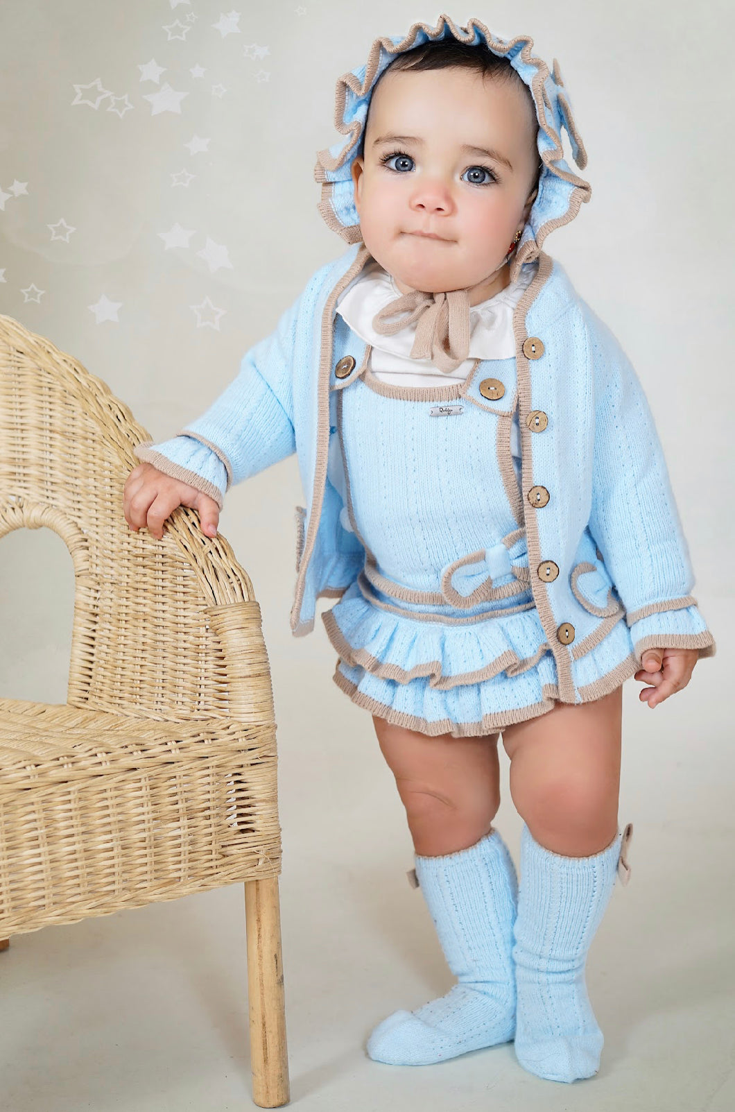 Pre-Order Rahigo Girls 3 Piece Set with Socks - Blue & Camel (Bonnet sold separately)