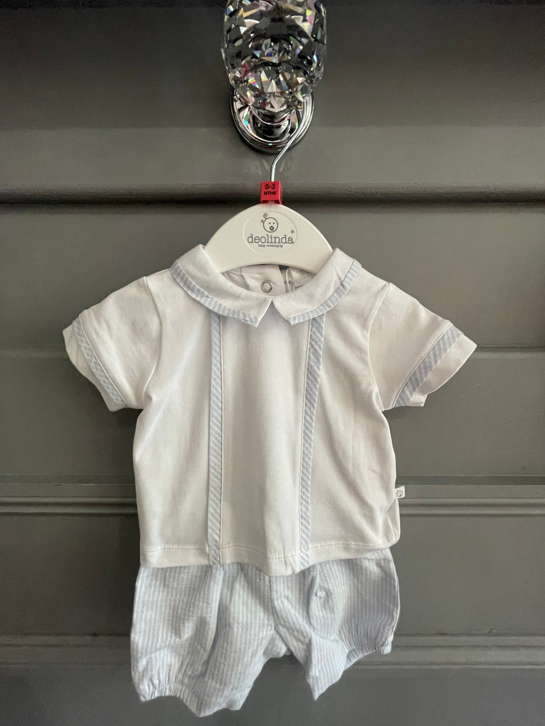 Deolinda Baby Boys 2 Piece Jam Pant Set Baby Blue & White
