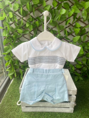 Baby Boys Smocked Short Set - Baby Blue