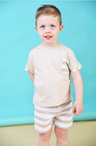 Rapife Boys Stripped Camel & White Short Set