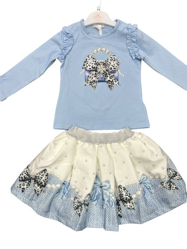 Giorgio Bambini Girls Handbag and Bows Top and Skirt Set - Blue