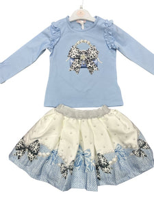 Giorgio Bambini Girls Handbag and Bows Top and Skirt Set - Blue