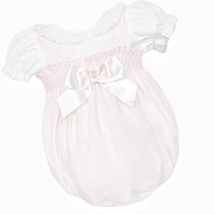 WEE ME BABY GIRL PINK COTTON SMOCKED ROMPER WITH SHIRT