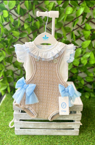 Rahigo Girls 2 Piece Romper - Camel & Blue