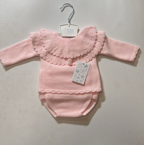 Baby Girls Knitted 2 Piece Jam Pant Set - Pink