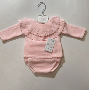 Baby Girls Knitted 2 Piece Jam Pant Set - Pink