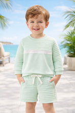 Load image into Gallery viewer, Pastels &amp; Co Boys Benson Beach Hut Blues Sweat Jumper &amp; Short Set - Mint 💚