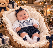 Load image into Gallery viewer, Deolinda Girls Smocked Navy Velvet Jolly Jam Pant Set