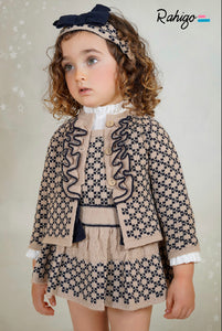 Pre-Order Rahigo Girls 5 Piece Pinafore Set with Headband & Socks - Camel & Navy