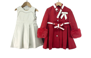 Girls Red Coat & Cream Dress