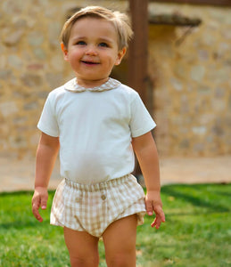 Rapife Baby Boys Beige & Camel Checked Jam Pant Set