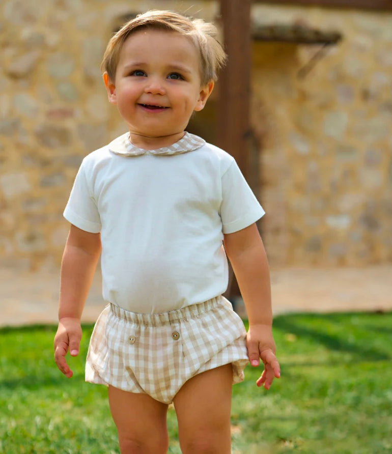 Rapife Baby Boys Beige & Camel Checked Jam Pant Set