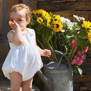 Deolinda Baby Girls Chantily Smocked Romper - Cream & Camel