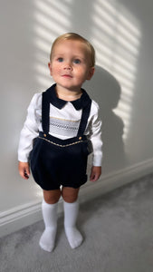 Spanish Boys Smocked Hbar Set - Navy & Camel