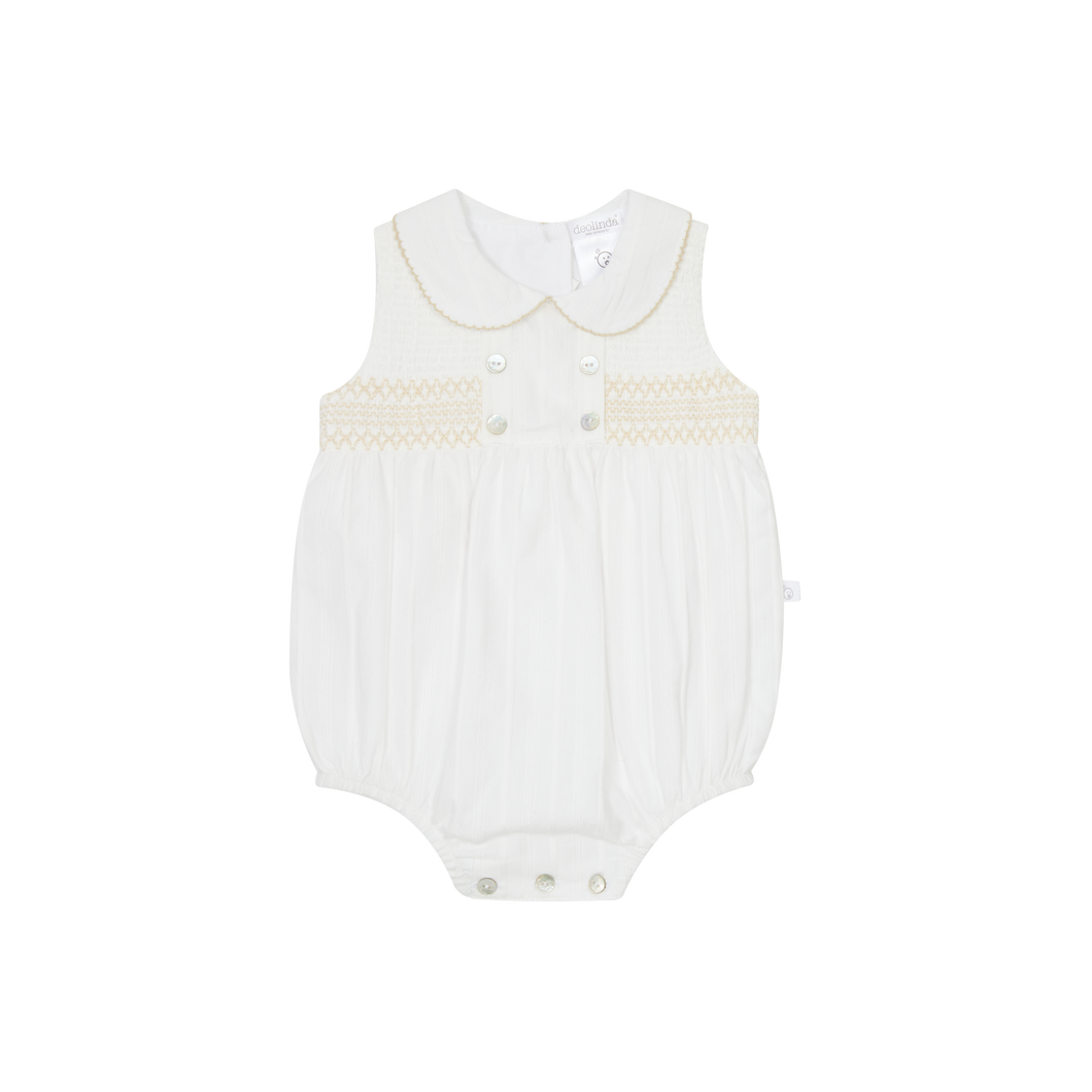 Deolinda Baby Girls Chantily Smocked Romper - Cream & Camel