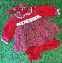 Load image into Gallery viewer, Pretty Originals Girls Smocked Red Tartan Dress &amp; Bloomers