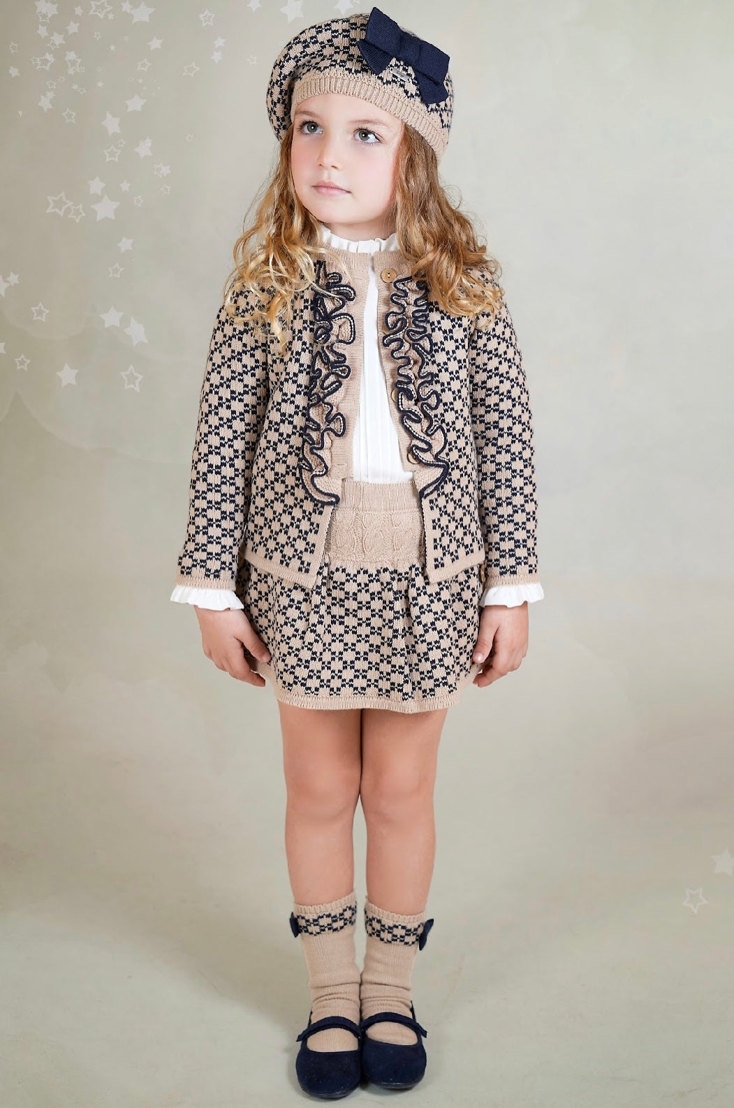 Pre-Order Rahigo Girls 5 Piece Set with Beret & Socks - Camel & Navy