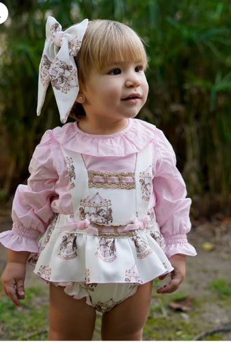 Babine Baby Girl Carousel Pink Blouse & Romper Set