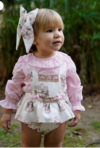 Babine Baby Girl Carousel Pink Blouse & Romper Set